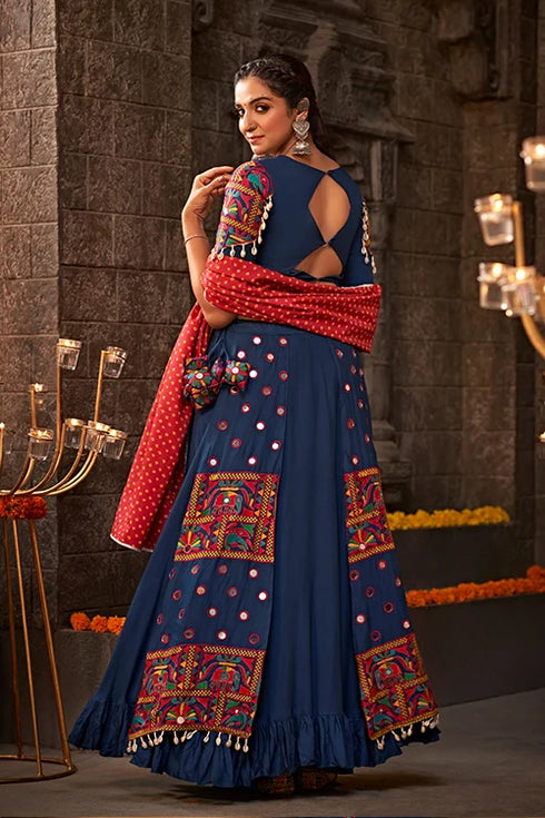 Shubhkala Blue Thread Embroidered Chaniya Choli for Indian Navratri Special Collection